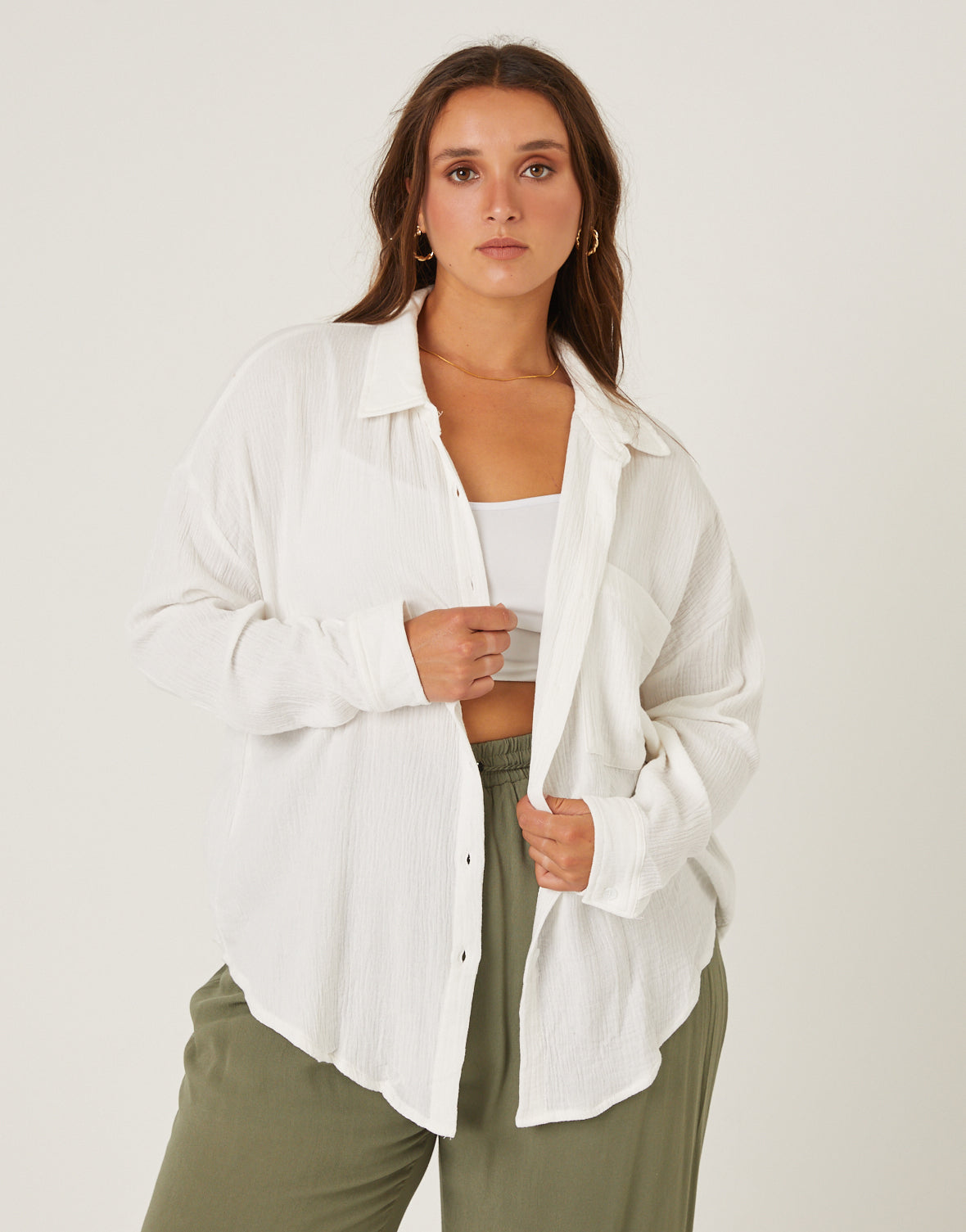 Plus Size Crinkled Button Up Shirt