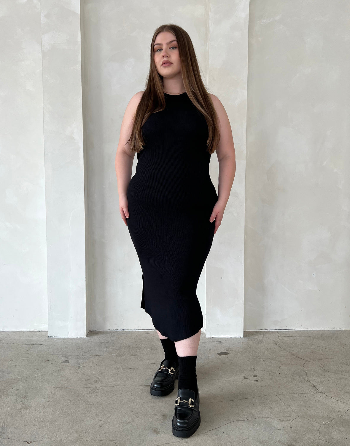 Plus size black bodycon midi clearance dress