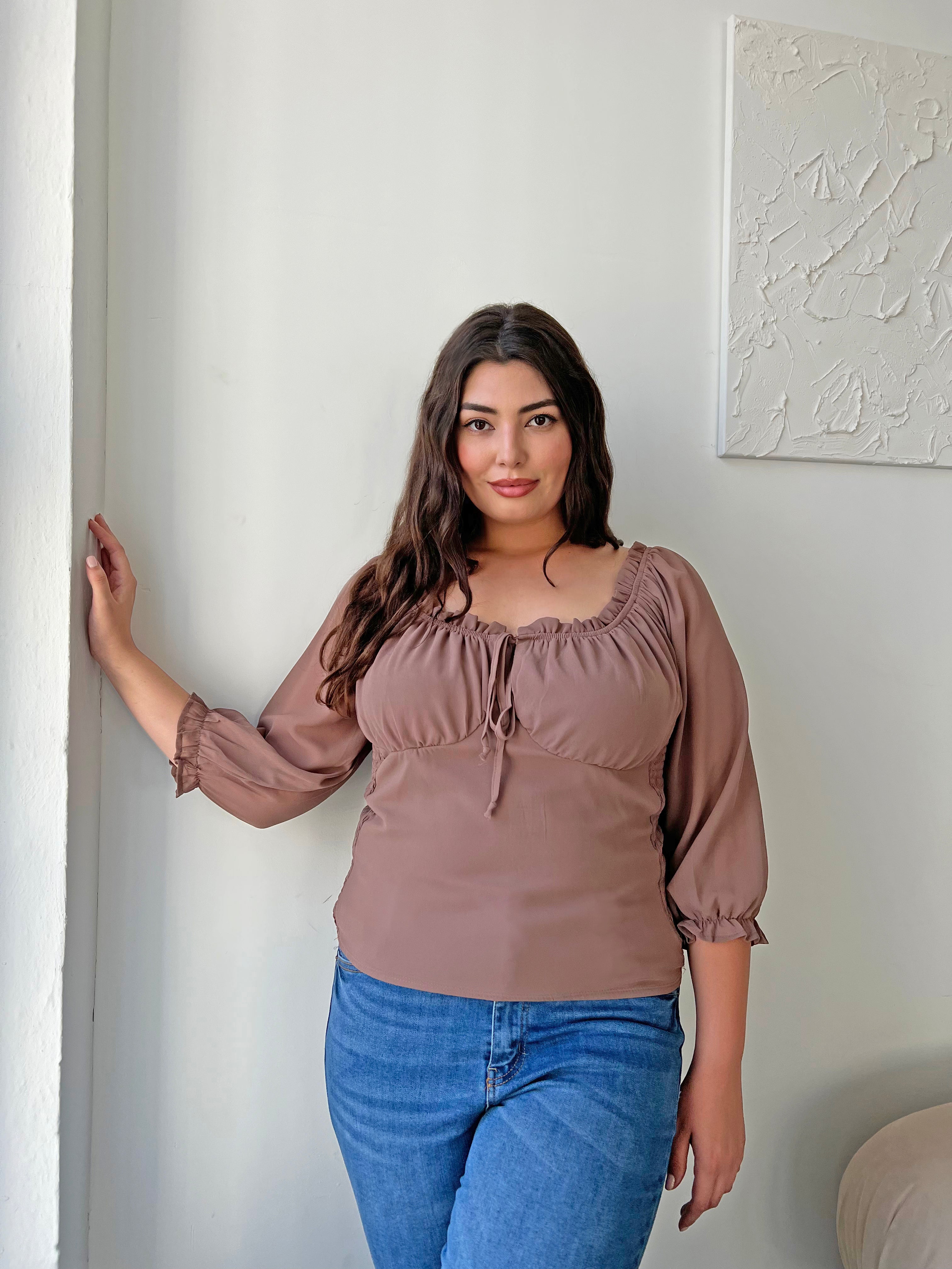 Plus Size Smocked Back Long Sleeve Blouse – 2020AVE