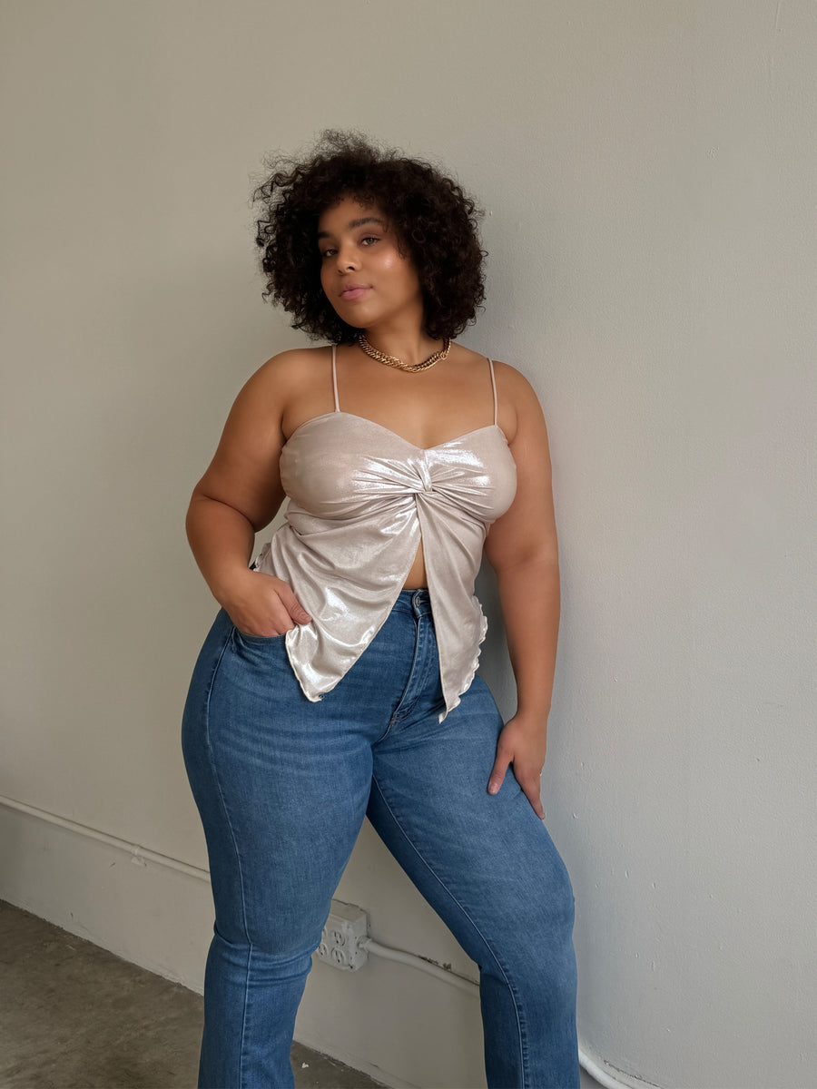 Plus Size Twist Detail Glittery Camisole Plus Size Tops -2020AVE