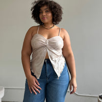 Plus Size Twist Detail Glittery Camisole Plus Size Tops Taupe 1XL -2020AVE