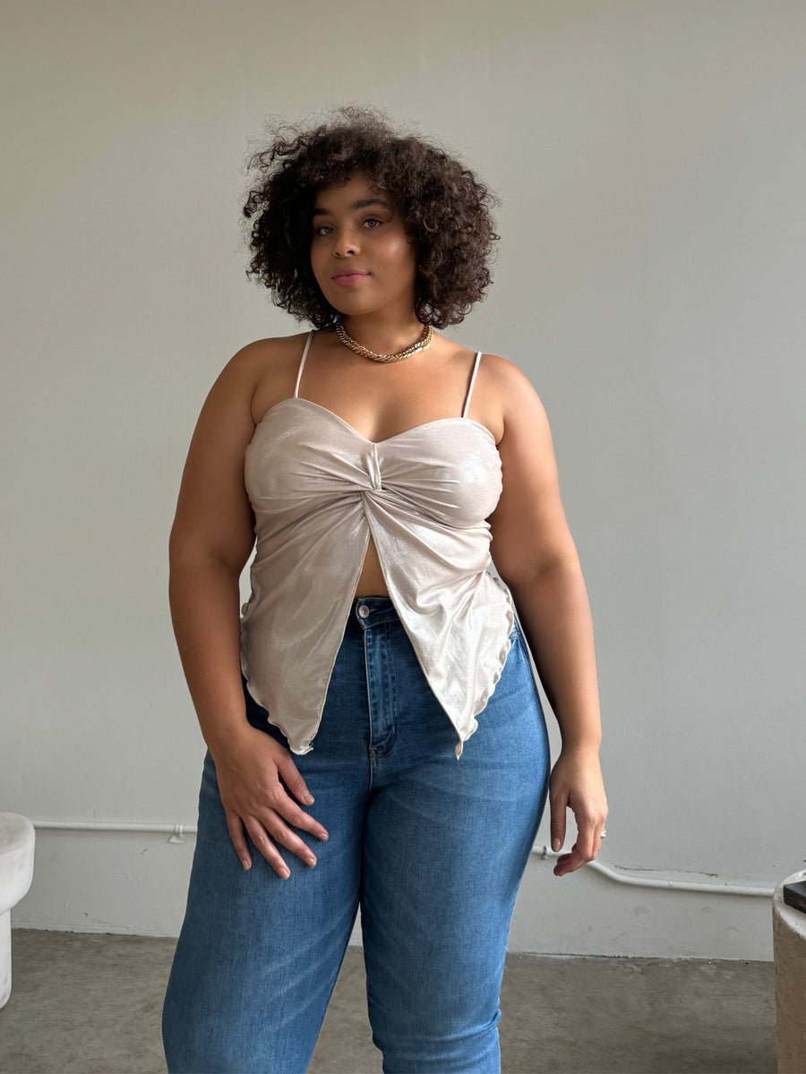 Plus Size Twist Detail Glittery Camisole Plus Size Tops Taupe 1XL -2020AVE