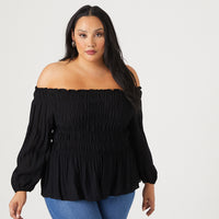 Plus Size Off The Shoulder Boho Top Black