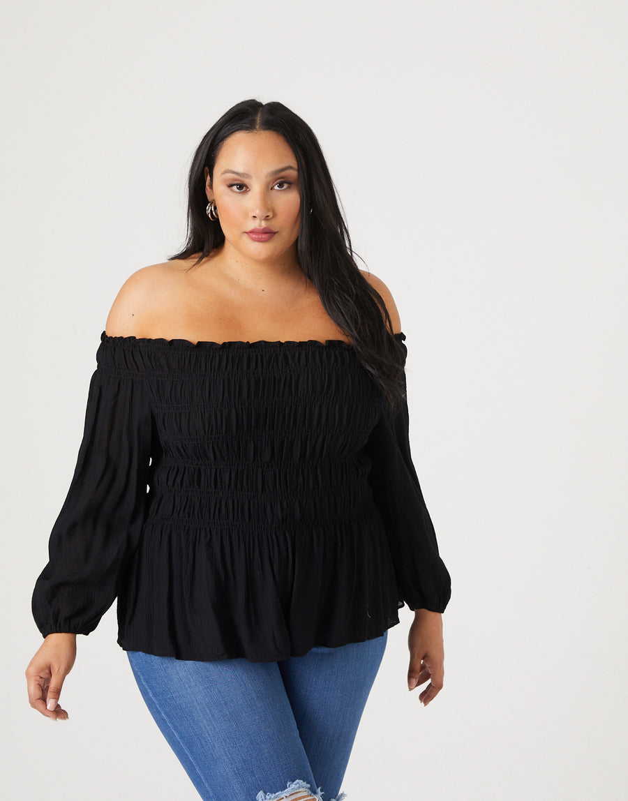 Plus Size Off The Shoulder Boho Top Black