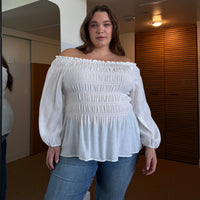 Plus Size Off The Shoulder Boho Top - White