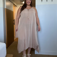 Plus Size Tassel Tie Strap Midi Dress Taupe