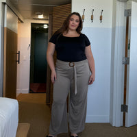 Plus Size Belted Wide Leg Pants - Taupe Wide Leg Pants