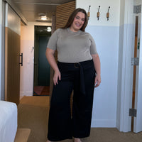 Plus Size Belted Wide Leg Pants - Black Wide Leg Pants