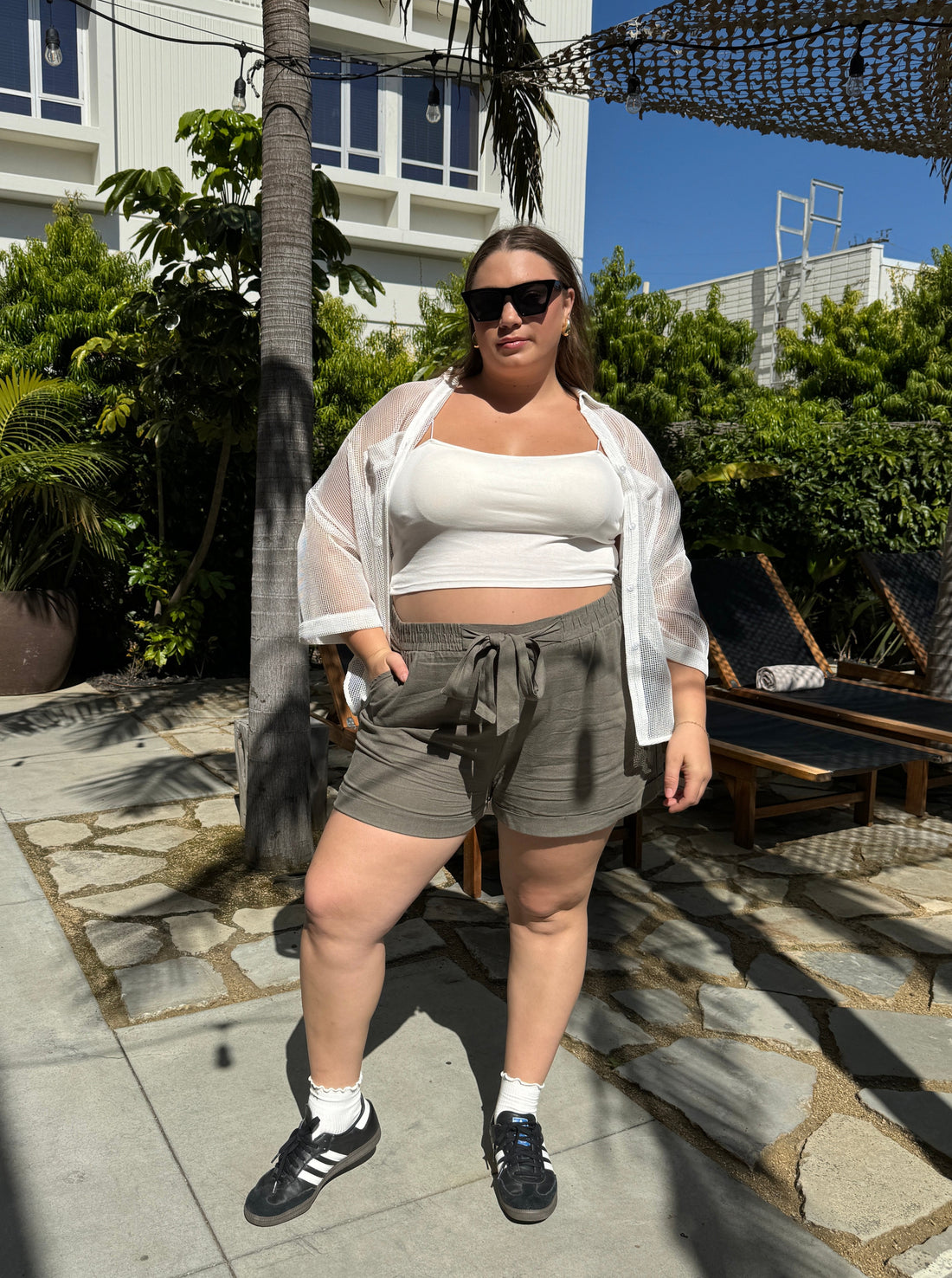 Plus Size Tie Front Shorts Plus Size Bottoms -2020AVE