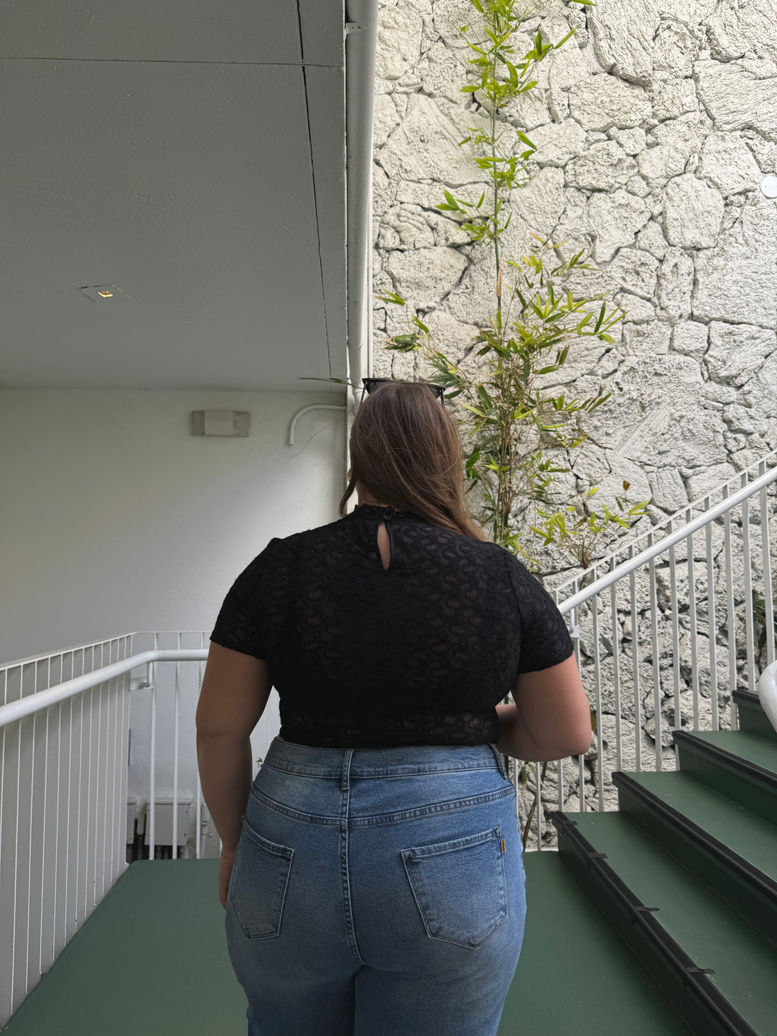 Plus Size Lace Mock Neck Top Black