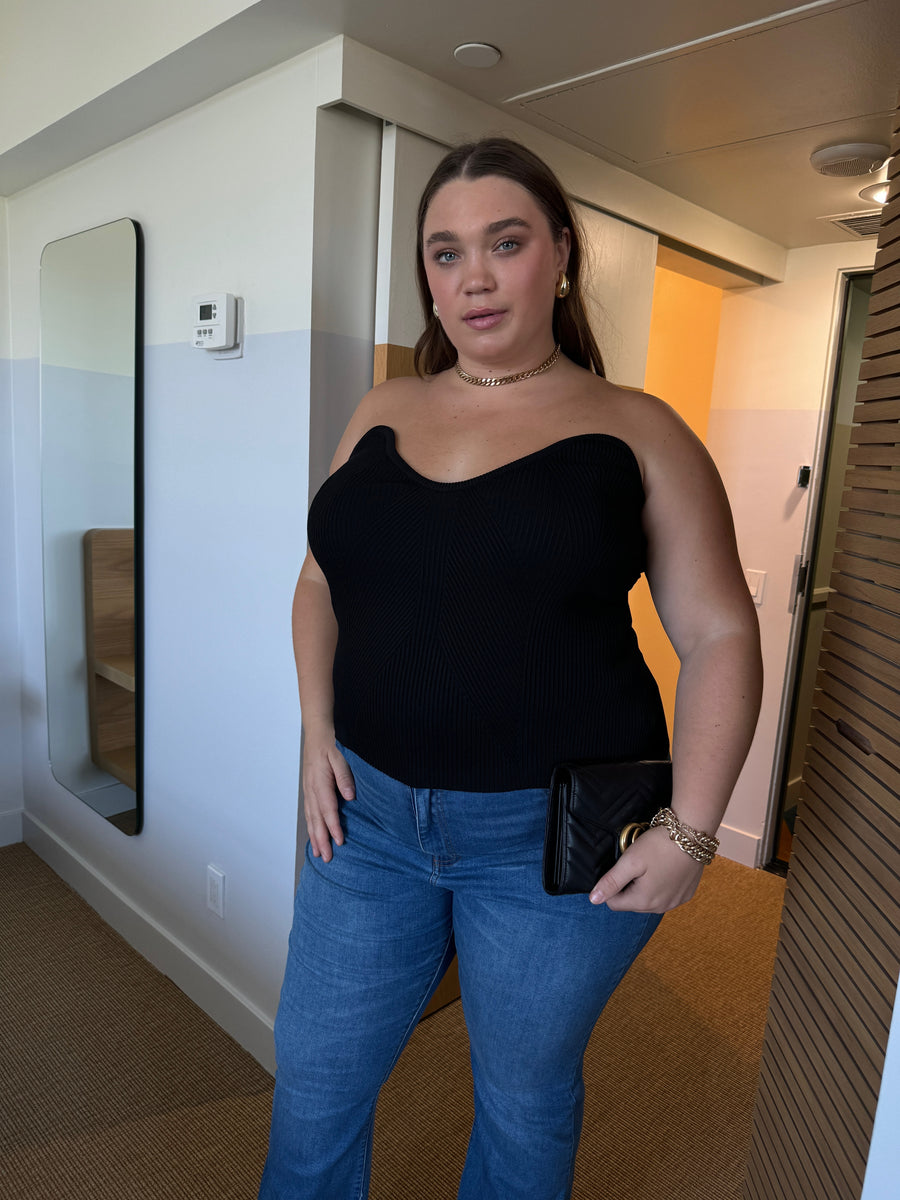 Plus Size Ribbed Knit Tube Top Black