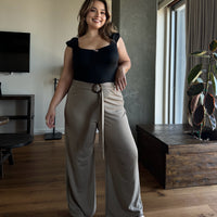 Plus Size Belted Wide Leg Pants - Taupe