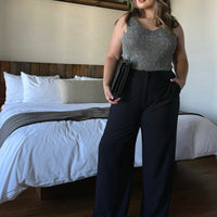 Plus Size Flowy Wide Leg Trousers - Black