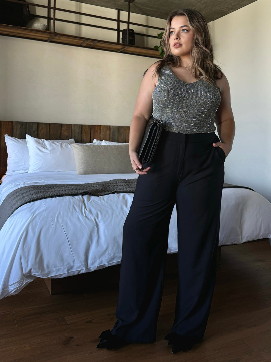 Plus Size Flowy Wide Leg Trousers - Black