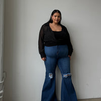 PLUS SIZE SUPER FLARED JEANS - Blue