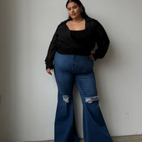 PLUS SIZE SUPER FLARED JEANS - Blue