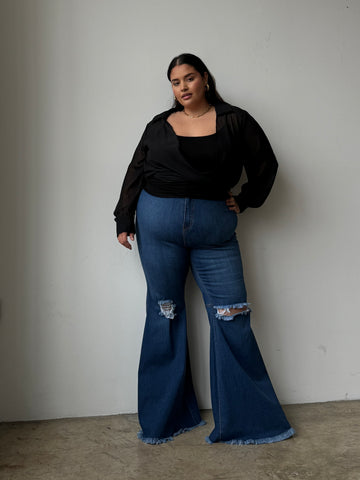 PLUS SIZE SUPER FLARED JEANS - Blue