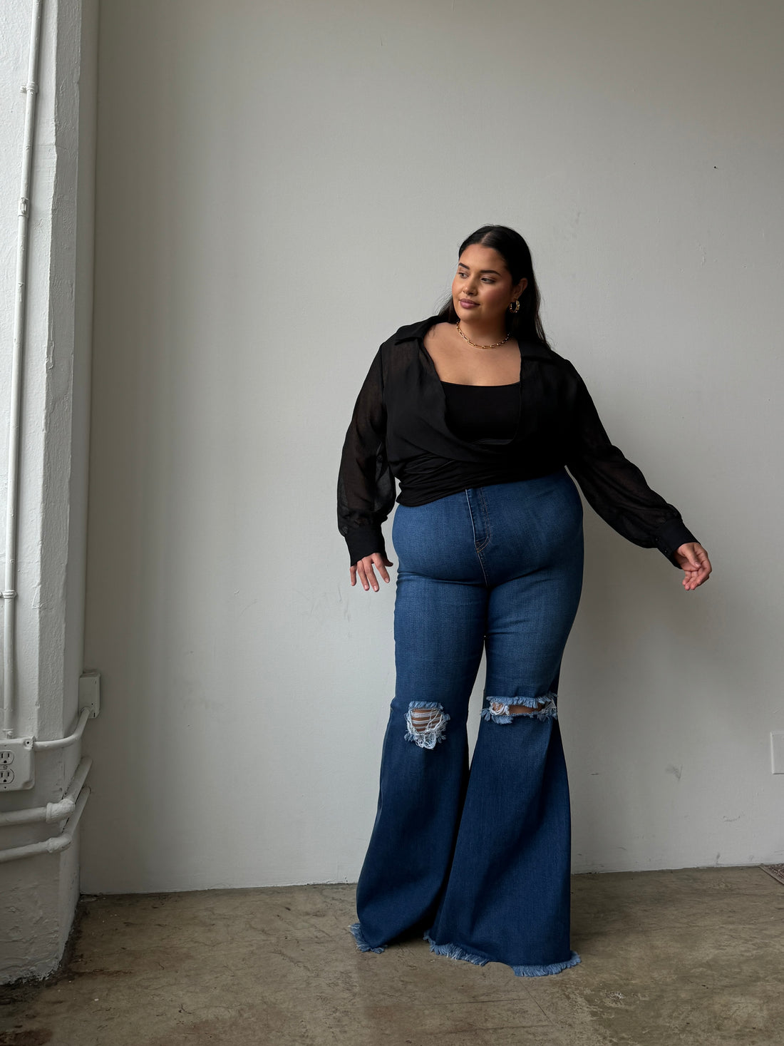 PLUS SIZE SUPER FLARED JEANS - Blue