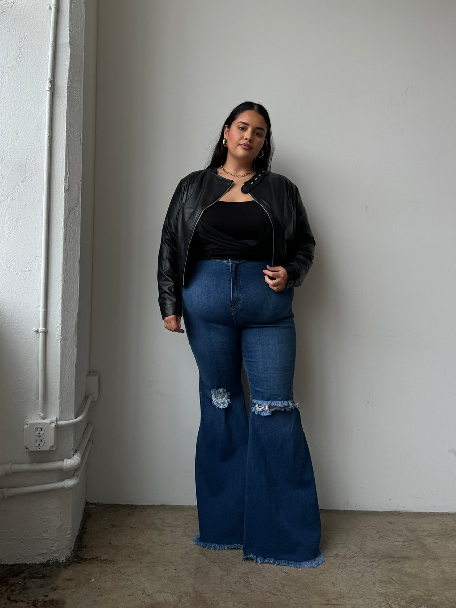 PLUS SIZE SUPER FLARED JEANS - Blue