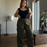 Plus Size Baggy Stretch Cargo Pants - Olive