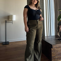 Plus Size Baggy Stretch Cargo Pants - Olive