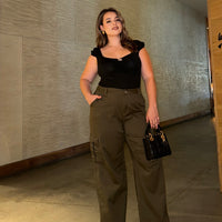 Plus Size Baggy Stretch Cargo Pants - Olive