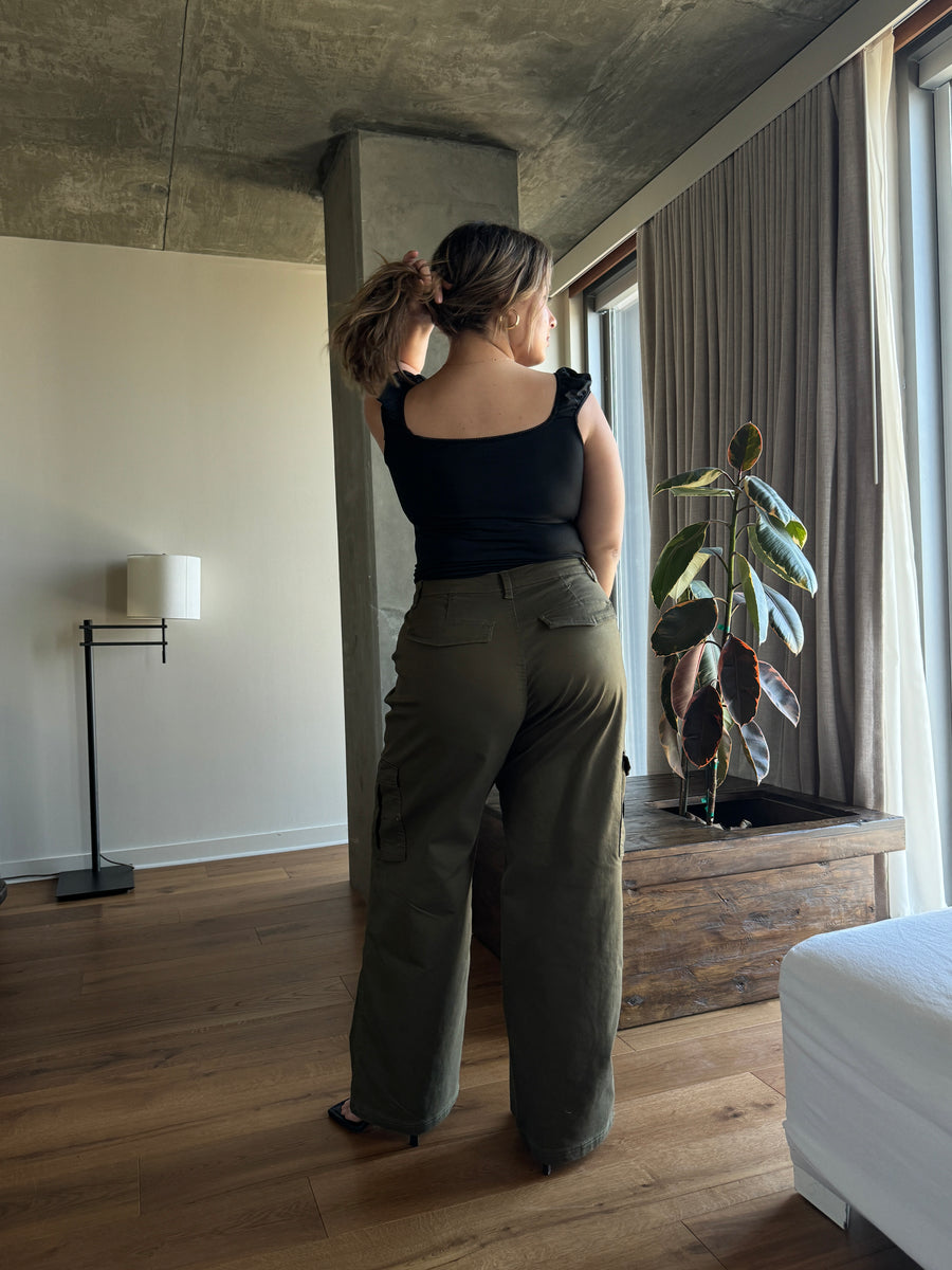 Plus Size Baggy Stretch Cargo Pants - Olive