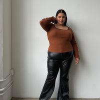 Plus Size Bow Detail Ribbed Long Sleeve Top Plus Size Tops -2020AVE