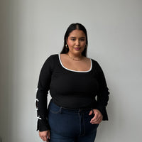 Plus Size Bow Detail Ribbed Long Sleeve Top Plus Size Tops -2020AVE