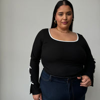 Plus Size Bow Detail Ribbed Long Sleeve Top Plus Size Tops -2020AVE