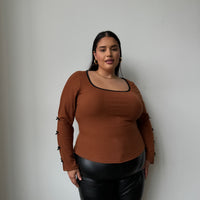 Plus Size Bow Detail Ribbed Long Sleeve Top Plus Size Tops -2020AVE