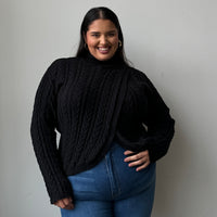 Plus Size Cable Knit Turtleneck Sweater Black