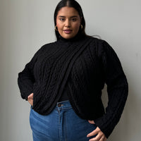 Plus Size Cable Knit Turtleneck Sweater Black