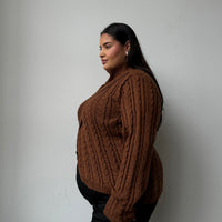 Plus Size Cable Knit Turtleneck Sweater Brown