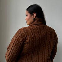 Plus Size Cable Knit Turtleneck Sweater Brown