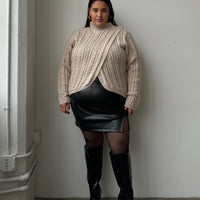 Plus Size Cable Knit Turtleneck Sweater Taupe