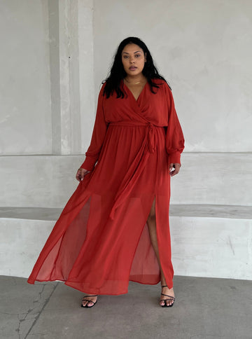 Plus Size Chiffon Long Sleeve Maxi Dress Plus Size Dresses -2020AVE