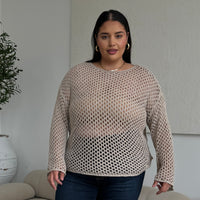 Plus Size Crochet Knit Top Plus Size Tops Taupe 1XL -2020AVE