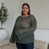 Plus Size Crochet Knit Top Plus Size Tops Olive 1XL -2020AVE