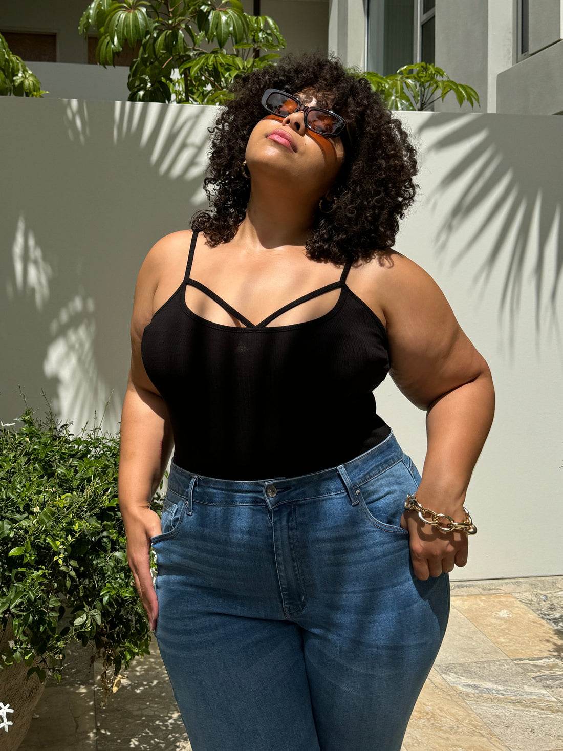 Plus Size Cut Out Ribbed Cami Top Black