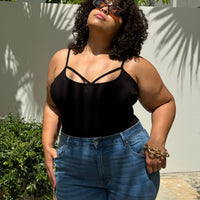 Plus Size Cut Out Ribbed Cami Top Black