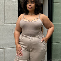 Plus Size Cut Out Ribbed Cami Top Mocha