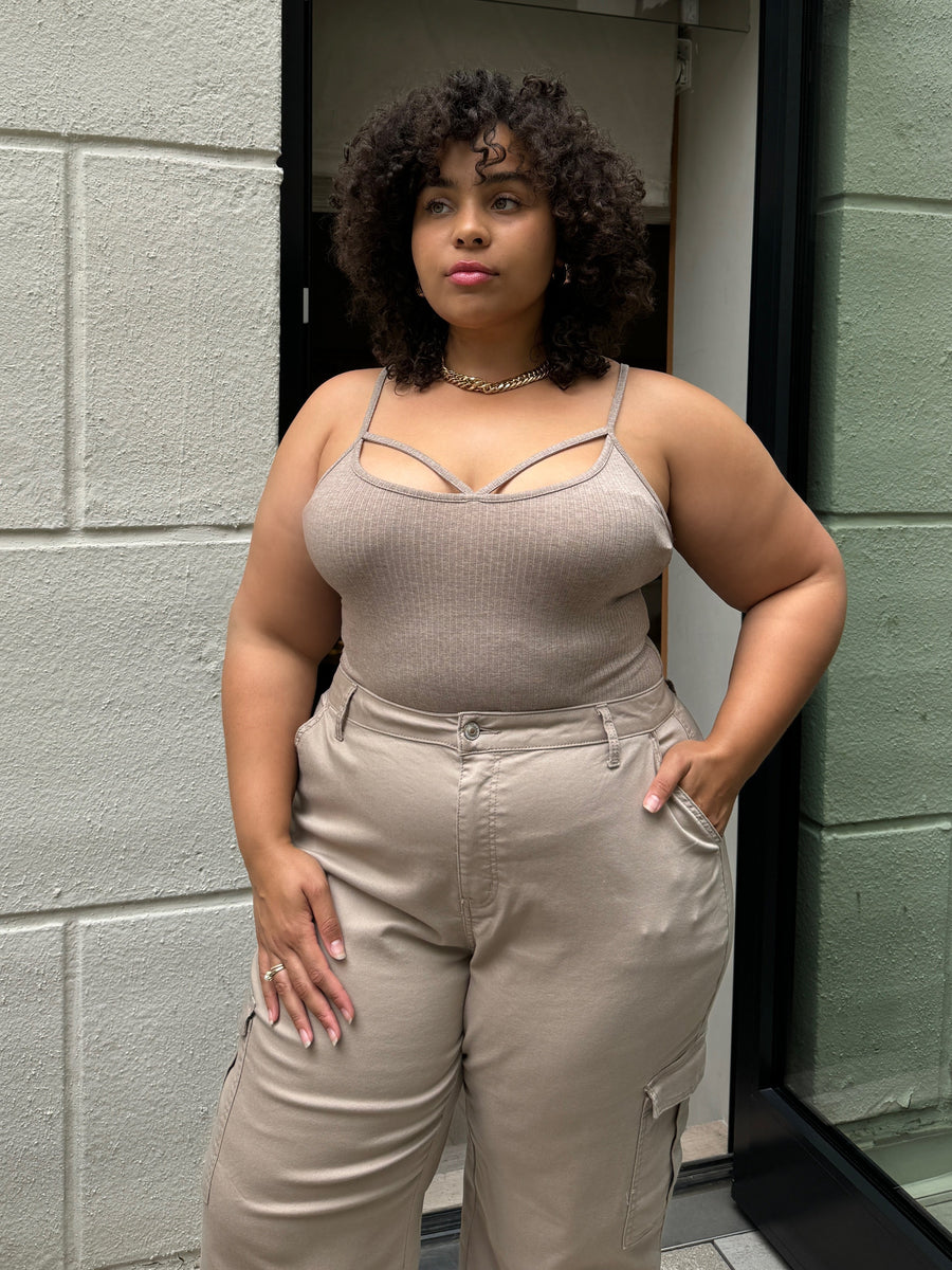 Plus Size Cut Out Ribbed Cami Top Mocha