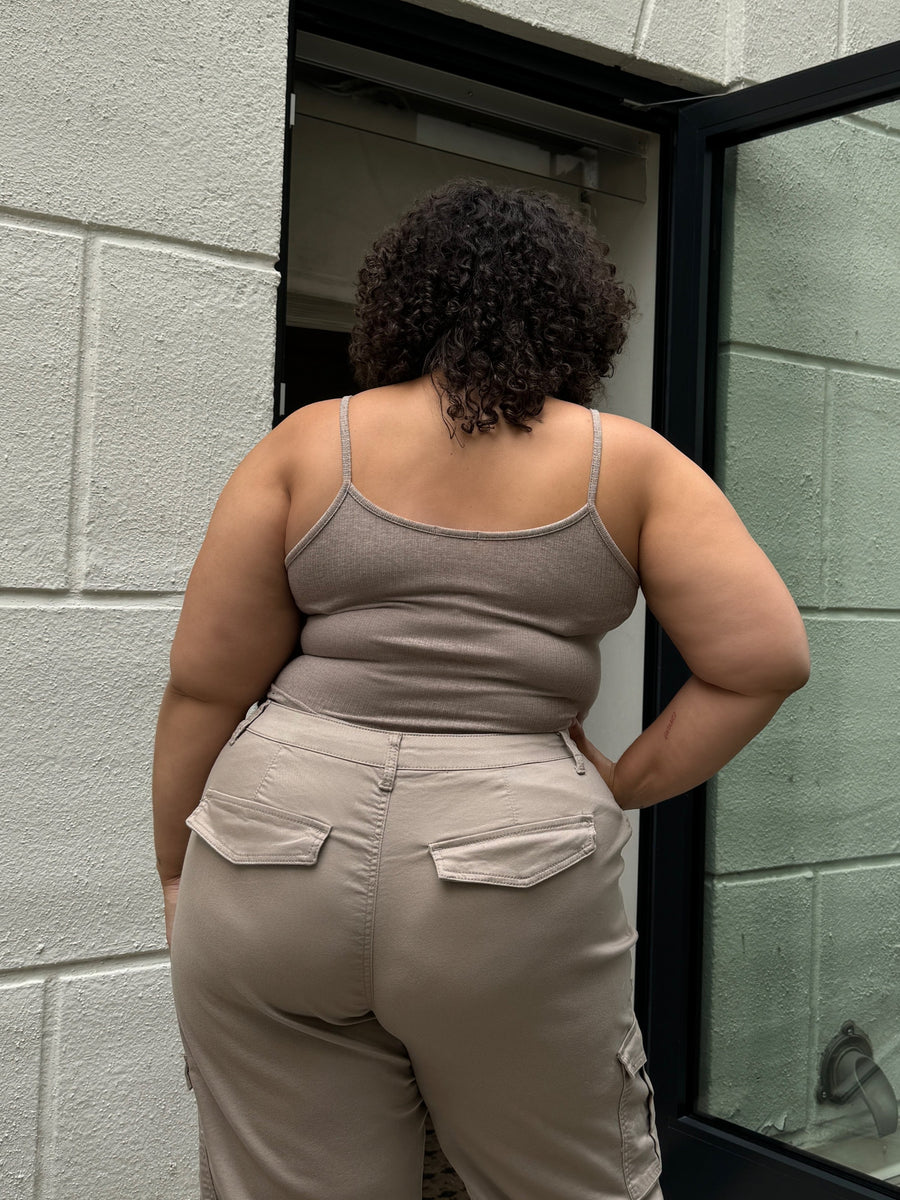 Plus Size Cut Out Ribbed Cami Top Mocha