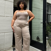 Plus Size Cut Out Ribbed Cami Top Mocha