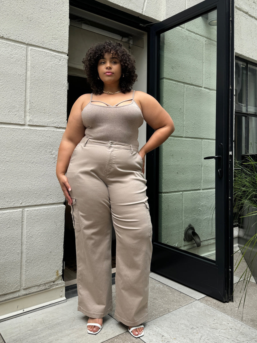 Plus Size Cut Out Ribbed Cami Top Mocha