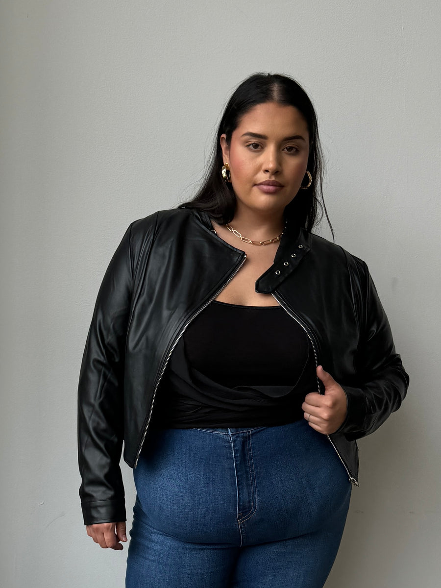 Plus Size Effortless Leather Jacket Black