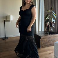 Plus Size Fishtail Maxi Skirt - Black