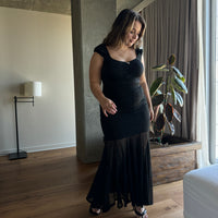 Plus Size Fishtail Maxi Skirt - Black