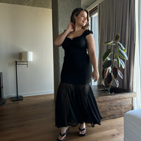 Plus Size Fishtail Maxi Skirt - Black